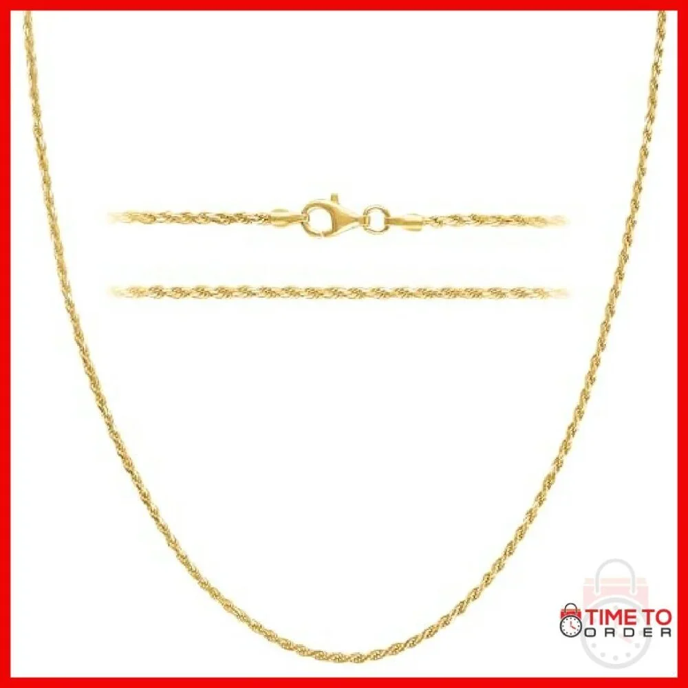 18K Gold Plated Sterling Silver Diamond Cut Rope Chain Necklace 20 Inch